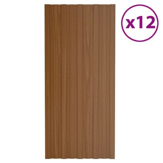 Vidaxl Strešné panely 12 ks pozinkovaná oceľ hnedé 100x45 cm