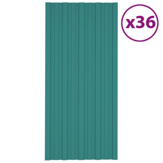 Vidaxl Strešné panely 36 ks pozinkovaná oceľ zelené 100x45 cm