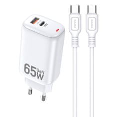 Kaku KSC-690 GaN sieťová nabíjačka USB USB-C 65W + kábel USB-C, biela