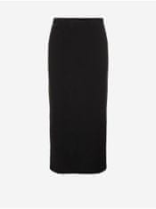 Čierna rebrovaná midi sukňa s rozparkom Pieces Kylie XS