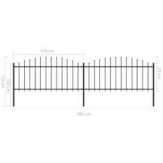 Vidaxl Záhradný plot s hrotmi, oceľ (0,5-0,75)x3,4 m, čierny