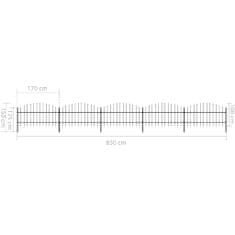 Vidaxl Záhradný plot s hrotmi, oceľ (0,75-1)x8,5 m, čierny