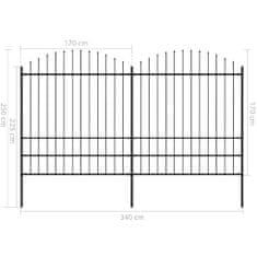 Vidaxl Záhradný plot s hrotmi, oceľ (1,75-2)x3,4 m, čierny