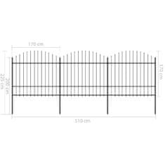 Vidaxl Záhradný plot s hrotmi, oceľ (1,5-1,75)x5,1 m, čierny