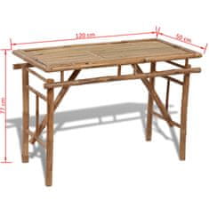 Vidaxl Skladací záhradný stôl 120x50x77 cm, bambus