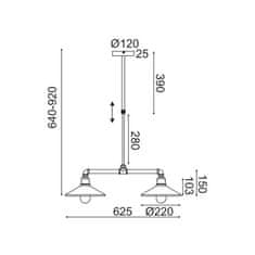 ACA ACA Lighting závesné svietidlo 2XE27 čierna plus zlatý kov 63X22XH92CM PIPE AR4172P63BG