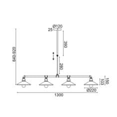 ACA ACA Lighting závesné svietidlo 4XE27 čierna plus zlatý kov 130X22XH92CM PIPE AR4174P130BG