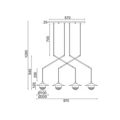 ACA ACA Lighting závesné svietidlo 4XG9 mosadz/čierny kov plus sklo 97X20XH128CM LAYLA HL4314P96BB