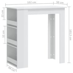 Petromila vidaXL Barový stôl s úložným regálom vysoký lesk biely 102x50x103,5 cm