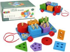 Lean-toys Drevené kocky na kolieskach Blue Shape Sorter Puzzle