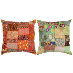 Vidaxl Vankúše patchwork 2 ks ručne vyrobené 45x45 cm oranžovo-zelené