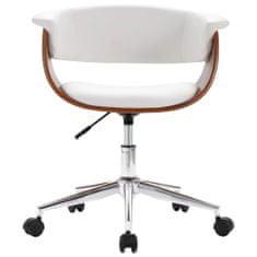 Vidaxl Otočná kancelárska stolička biela ohýbané drevo a umelá koža