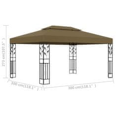 Petromila vidaXL Altánok s dvojitou strieškou 3x4 m, sivohnedý 180 g/m²