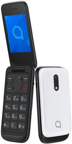 Alcatel 2057D, tlačidlový telefón, véčko, dlhá výdrž batérie, malý, ľahký, kompaktný, mobilná sieť 20 GS? zadný fotoaparát ľahké véčko ľahký telefón kompaktné rozmery výkonná batéria 3.5mm jack Dual SIM dedikovaný slot na pamäťové karty fotoaparát s bleskom Bluetooth farebný displej moderné véčko