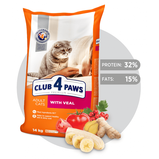 Club4Paws Premium pre mačky "s teľacím mäsom" 14kg