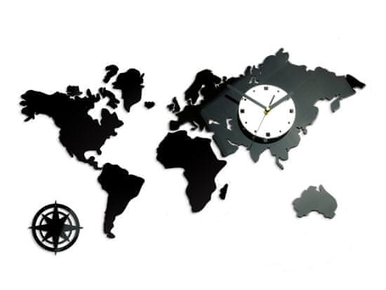 ModernClock 3D nalepovacie hodiny Continents čierno-biele