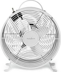 Nedis stolní ventilátor/ průměr 25 cm/ výkon 20 W/ síťové napájení/ 2 rychlosti/ kovový/ bílý