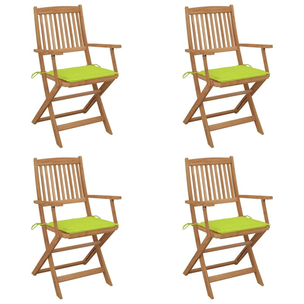 Vidaxl Skladacie záhradné stoličky s podložkami 4 ks akáciový masív