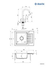 Deante Zorba, granitový drez 580x440x164 mm Z/KO, 3,5" + priestorovo úsporný sifón, 1-komorový + Nemezja batéria, piesková, ZQZA711A