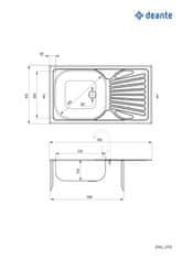 Deante Techno, nerezový drez na dosku 1-komorový Z/O 760x435x150 2" + sifón, vzor satyna, ZMU_0110
