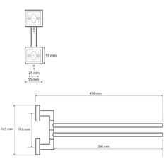 SAPHO , X-SQUARE dvojitý držiak uterákov otočný 420mm, chróm, XQ405