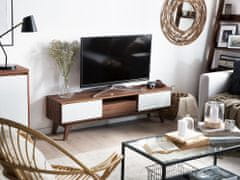 Beliani Drevený televízny stolík s bielymi odkladacími zásuvkami EERIE