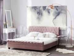 Beliani Čalúnená manželská posteľ Chesterfield 180 x 200 cm ružová AVALLON