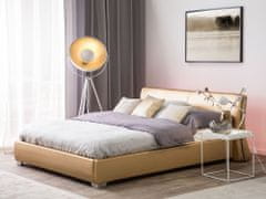 Beliani Kožená posteľ s LED osvetlením 180 x 200 cm zlatá PARIS