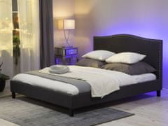 Beliani Čalúnená posteľ s farebným LED osvetlením 160 x 200 cm sivá MONTPELLIER