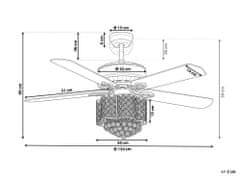 Beliani Krištáľový stropný ventilátor so svetlom strieborný HUAI