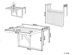 Beliani Akáciový balkónový závesný stôl 60 x 40 cm tmavý drevený UDINE