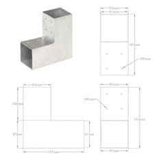 Vidaxl Trámové spojky 4 ks v tvare L 81x81 mm pozinkovaný kov