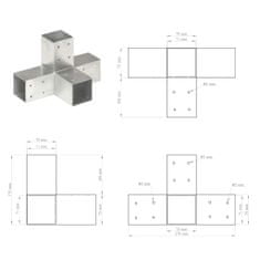 Vidaxl Trámové spojky 4 ks v tvare X 71x71 mm pozinkovaný kov