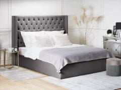 Beliani Zamatová posteľ s úložným priestorom 160 x 200 cm sivá LUBBON