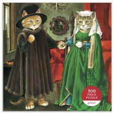 Galison Štvorcové puzzle Meowsterpiece: Arnolfiniho manželstvo 500 dielikov