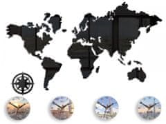 ModernClock 3D nalepovacie hodiny World map čierne