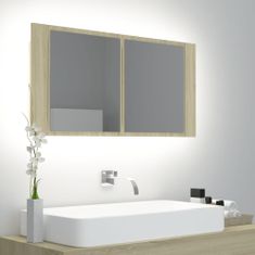 Petromila vidaXL LED kúpeľňová zrkadlová skrinka dub sonoma 90x12x45 cm akryl