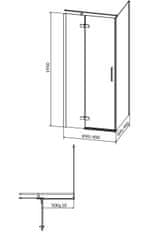 CERSANIT Jota, rohový sprchovací kút 90 (dvere ľavé) x 90 (stena) x 195, 6mm číre sklo, chrómový profil, S160-001