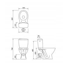 CERSANIT Kaskáda, kombi wc so splachovaním 3/6l, horizontálny odpad + sedátko s polypropylénu, biela, K100-206