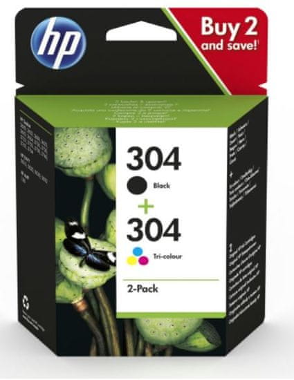 HP 304 dvojbalenie čierna/trojfarebná - originálna náplň (3JB05AE)