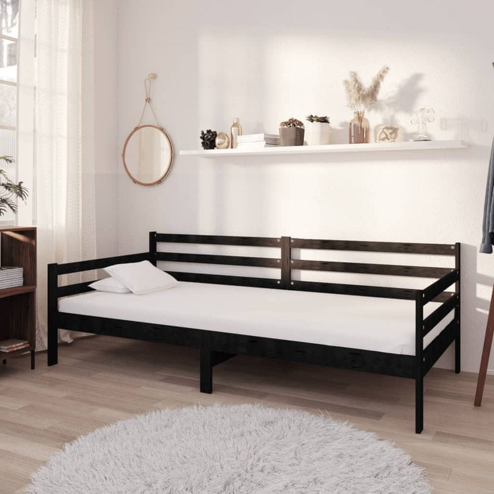 Petromila vidaXL Denná posteľ s matracom 90x200 cm, čierna, borovicový masív