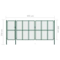 Vidaxl Záhradná brána, oceľ 200x495 cm, zelená