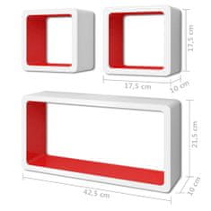 Vidaxl Nástenné poličky v tvare kocky 6 ks bielo-červené