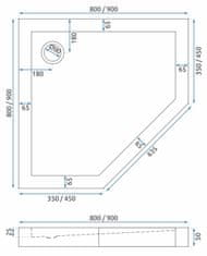 REA Diamond Black, päťuholníkový sprchový kút 80 x 80 cm, 6mm číre sklo, čierna matná, REA-K6900