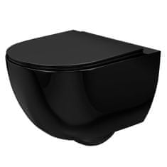 REA Carlo mini - závesná WC misa 49x37 s pomaly-padajúcim sedátkom, čierna lesklá, REA-C8936