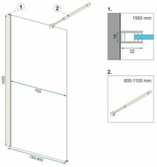 REA Aero, sprchová zástena Walk-in 80x195 cm, 8mm číre sklo, čierny profil, REA-K7580