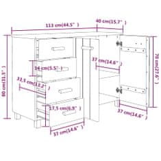 Vidaxl Komoda bledosivá 113x40x80 cm masívne borovicové drevo