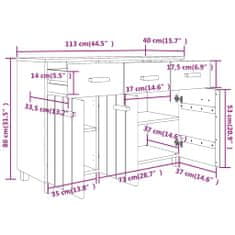 Vidaxl Komoda tmavosivá 113x40x80 cm masívne borovicové drevo