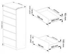 Akord Komoda Kuba 60 cm - 6 zásuviek biela lesk