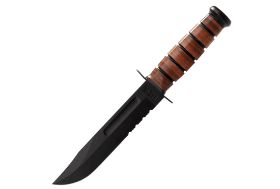 KA-BAR® KA-BAR1218 USMC Serrated Edge taktický nôž 17,9cm, čierna, zúbkovaná hrana, koža, kožené puzdro